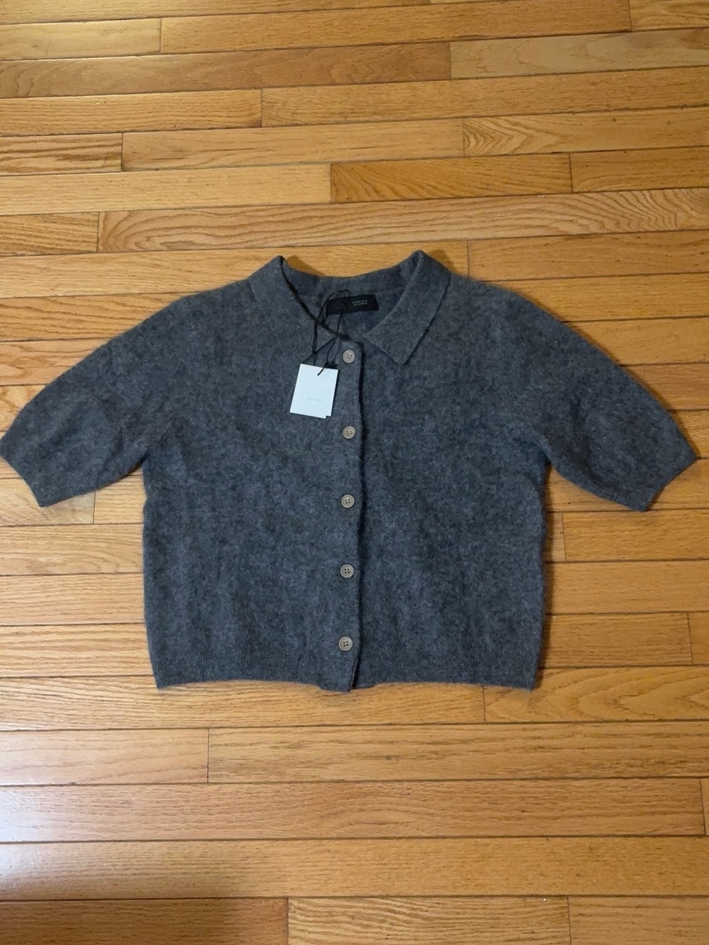 Zara 100% Wool Charcoal Gray Short Sleeve Button Cardigan – Size M